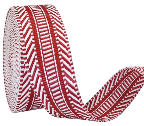 Gemusterte Baumwoll-Gurtbänder, 3,8 cm, 4,5 m, Jacquard-Stoffband, robuste Gurte für Taschen, Geschirre, Rucksack, Gürtel, Kleidung, Nähen (T0660 Rot und Weiß) von JESEP YONG