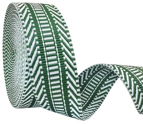 Gemusterte Baumwoll-Gurtbänder, 3,8 cm, 4,5 m, Jacquard-Stoffband, robuste Gurte für Taschen, Geschirre, Rucksäcke, Gürtel, Kleidung, Nähen (T0149 Grün) von JESEP YONG