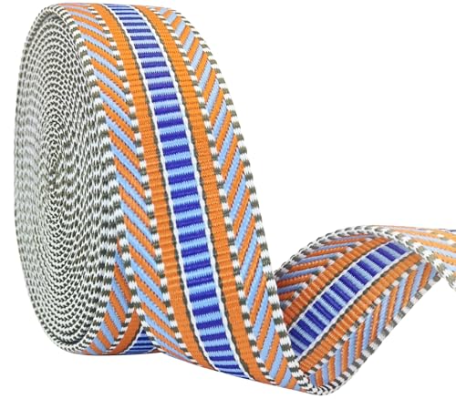 Gemusterte Baumwoll-Gurtbänder, 3,8 cm, 4,5 m, Jacquard-Stoffband, robuste Gurte für Taschenherstellung, Geschirre, Rucksack, Gürtel, Kleidung, Nähen (T053 Orange) von JESEP YONG