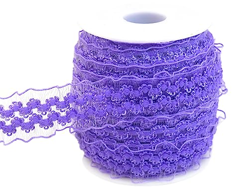 JESEP YONG 20 Meter violette Doppel-Rüschen-Organza-Bordüre, elastischer Spitzenbesatz, Stretch-Spitzenband, Kleidung und Kleidung für Heimwerker, Stirnband, Kleidung, Nähen, Verzierung von JESEP YONG