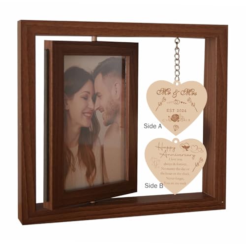 JETAINE Hochzeitsgeschenke für Braut und Bräutigam, drehbar, schwebender Mr and Mrs EST 2024, Holz-Bilderrahmen, Hochzeitsgeschenk, Verlobungsgeschenk für Paare, für zwei 10,2 x 15,2 cm große Fotos von JETAINE