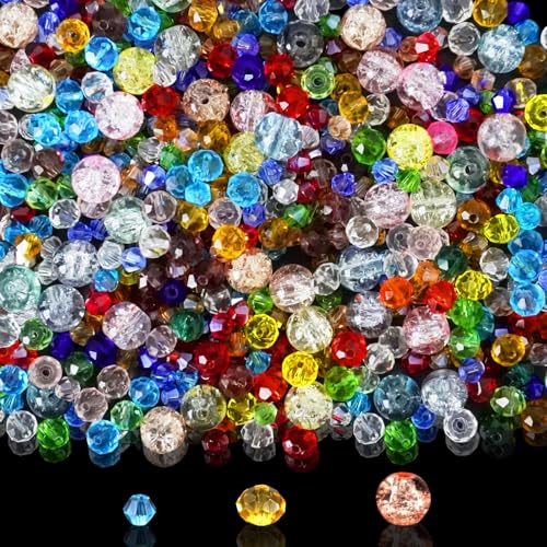 1180 Stück Facettierte Glasperlen zum Auffädeln 8/6/4 mm Glitzerperlen mit Elastischer Schmuckfaden Bunte Kristallperlen mit Loch kleine und große Perlen Mix Glass Beads für Schmuckherstellung von JETOP