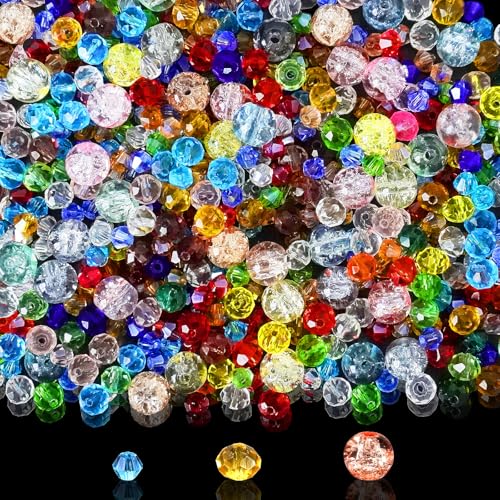 1180 Stück Facettierte Glasperlen zum Auffädeln 8/6/4 mm Glitzerperlen mit Elastischer Schmuckfaden Bunte Kristallperlen mit Loch kleine und große Perlen Mix Glass Beads für Schmuckherstellung von JETOP