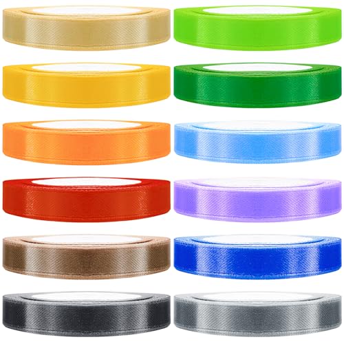 12 Farben Satinbänder 10mm X 22m Geschenkband Set Geschenkbänder zum Basteln Geschenkbänder Weihnachten Halloween Schleifenband Hochzeit Ballonband Webband zum Nähen für Basteln Party Hochzeiten von JETOP