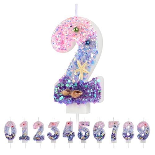 Geburtstagskerzen Zahlen 2 für Meerjungfrau Tortendeko Rosa und Lila Kerzen Geburtstag Zahlenkerze mit Farbverlauf für 2 Geburtstag Mädchen Geburtstagskerzen Kinder für Torte von JETOP