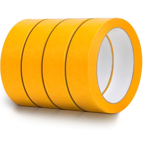 Goldband 30mm x 50m, 4x Maler Abklebeband ohne Lösungsmittel Kreppband Malerkrepp Rückstandslos Malerband Abdeckband UV beständig Masking Tape pro Goldband Klebeband für Malerarbeiten und Lackierer von JETOP