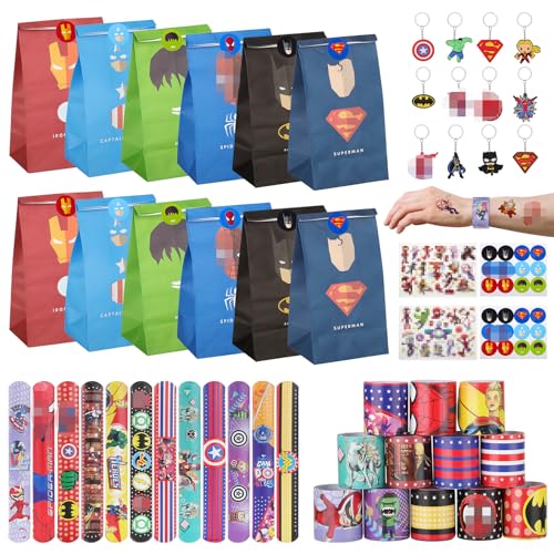 JETOP Superhelden Mitgebsel Kindergeburtstag Avengers Geburtstagstüten Kinder Cartoon Papiertüten Schnapparmband Schlüsselanhänger Superhelden Kinder Tattoo für Hulk Superhelden Geburtstagsdeko von JETOP