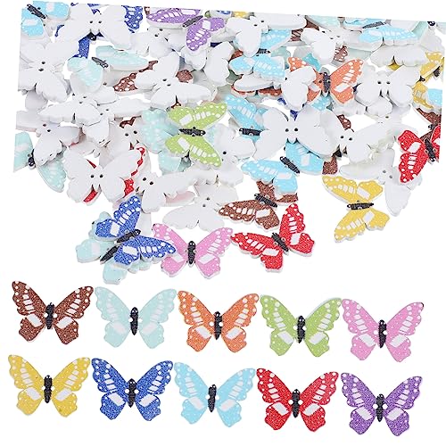 100St Butterfly-Schnalle Abzeichenherstellungsset Knopfnadeln Armband-Anhänger kleidungsknopf Kleidungsknöpfe knöpfe selber nähen dekorative Schmetterlingsknöpfe hölzern Colorful JEWEDECO von JEWEDECO