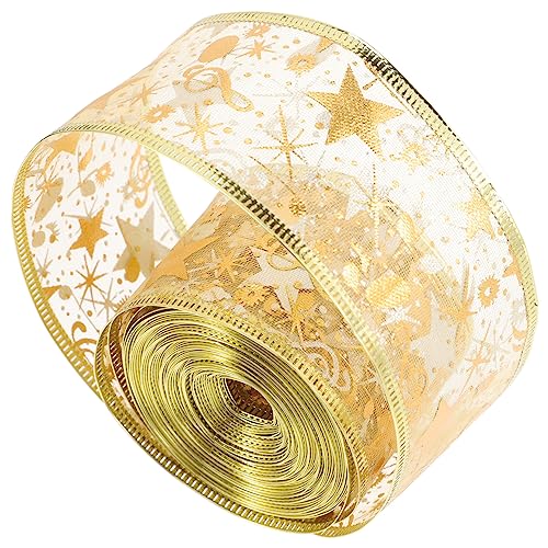 JEWEDECO 1 Rolle Weihnachts-design- Christbaumschmuck Schneeflockenbänder Weihnachtsdekorband Weihnachtsbaumgirlande Diy-bänder Ripsband Weihnachtsband Selber Machen Bügeleisen Golden von JEWEDECO