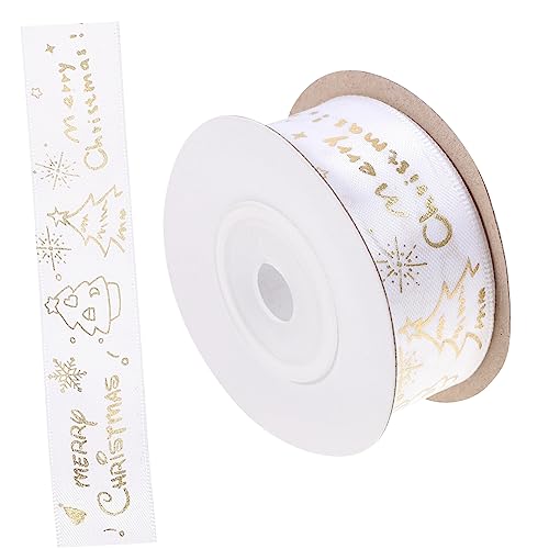 JEWEDECO 1 Rolle Weihnachtsband Weihnachtsdrahtband Dekoration Für Weihnachtsfeiern Ripsband Verpackungsband Weihnachtsgeschenkbänder Banddekor Druckband Weihnachtsbaumband Polyester Weiß von JEWEDECO