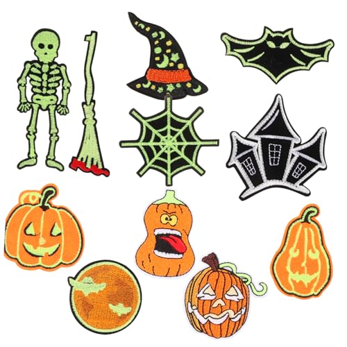 JEWEDECO 1 Set Halloween Flicken, Die Im Dunkeln Leuchten, Für Jacken, Halloween Patches Zum Aufbügeln, Halloween Kleidungsflicken, Cartoon Kleidungsflicken, Kleidungsapplikationsflicken, von JEWEDECO