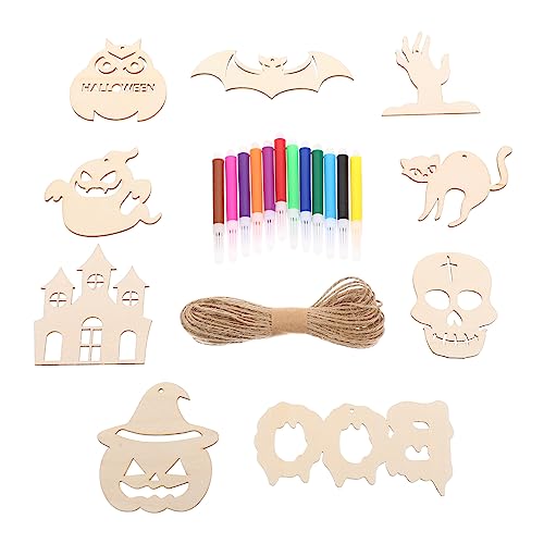 JEWEDECO 1 Set Halloween Holzspäne Anhänger Handgefertigte Etiketten DIY Zubehör Kinderkunst Und Handwerk DIY Materialien Halloween Dekorationen Halloween Ornamente DIY Handwerk von JEWEDECO