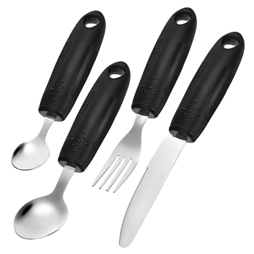 JEWEDECO 1 Set Senioren Besteckset Hand Tremor Sichere Utensilien Mit Gewichtetem Besteck Für Erwachsene Anti Rutsch öffel Und Messer Ergonomisches Design Für Mehr Komfort Und von JEWEDECO