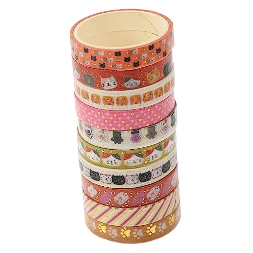 JEWEDECO 10 Rollen Heißpräge-Washi-Tape dekorative Klebebänder Abdeckband Washi-Tape für Katzen Milchband briefumschlag briefumschläge Handbuch Dekore Scrapbook-Klebeband Japanisches Papier von JEWEDECO