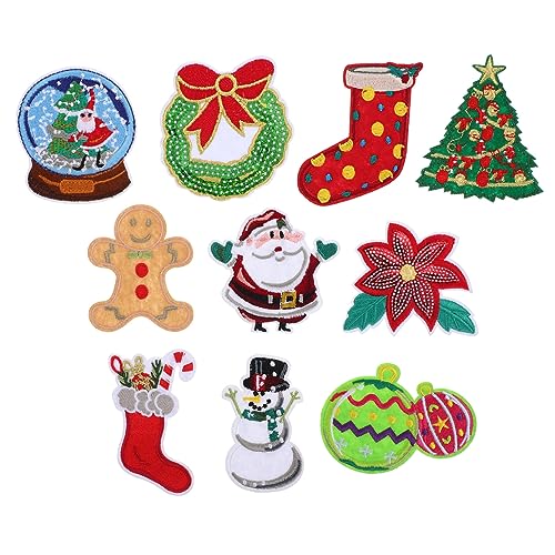 JEWEDECO 10 Stück Weihnachtspatches, Wiederverwendbare Patches, Patch Ornamente Für Kleidung, Patches Für Kleidung, Weihnachts Kleidungspatches, Aufbügler, Cartoon Kleidungspatches, von JEWEDECO