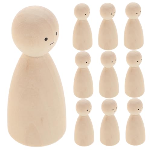 JEWEDECO 10st Marionettenpuppe Unbemalte Peg-puppen Steckpuppen Unvollendet Unvollendete Peg-puppen Blanko-peg-puppen Unfertiges Puppenspielzeug Diy Malpuppe Diy-graffiti-puppen Beige Holz von JEWEDECO