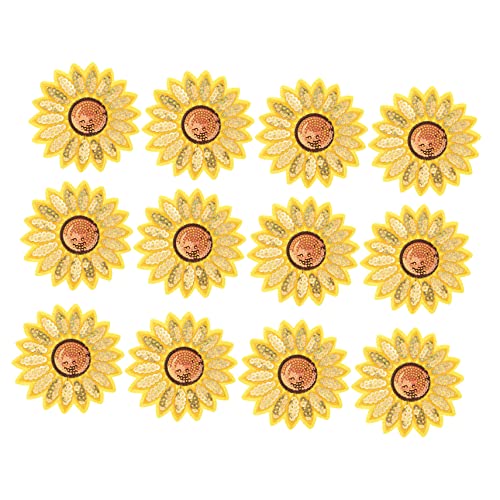 JEWEDECO 12 Stück Mit Pailletten Bestickte Sonnenblumen Aufnäher Aufkleber Dekor Muster Aufnäher Aufnäher Dasiy Aufnäher Pailletten Kleidung Charm Stoff Aufnäher von JEWEDECO