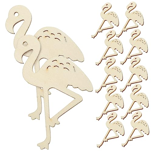 JEWEDECO 12 Stück hölzerne Ornamente Pflanzendekorationen Flamingo-Tags Flamingo-Charme hängende Verzierung der tropischen Partei holzfiguren holzdeko Holzausschnitte holzhandwerk Bambus von JEWEDECO