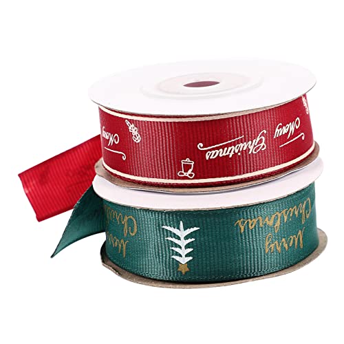 JEWEDECO 2 Rollen Bedrucktes Weihnachtsband, Schleifenherstellungsbänder, Weihnachtsparty Geschenkband, Weihnachtsverpackungsbänder, Geschenkverpackungsbänder, Bunte Bänder, von JEWEDECO