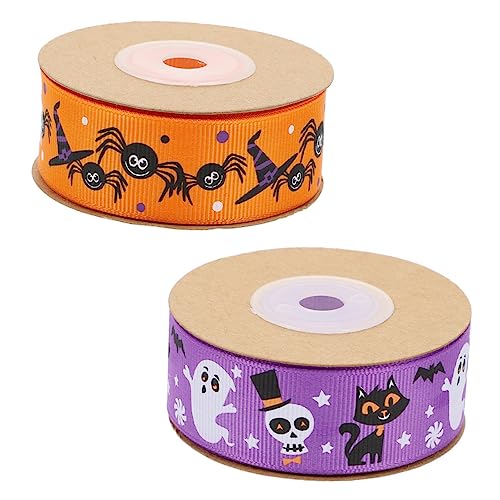 JEWEDECO 2 Rollen Halloween- DIY zum Basteln Halloween-Kabelbänder Halloween-Bastelband halloween haarreifen halloween Geschenkband Halloween-Bänder zum Basteln Polyester von JEWEDECO