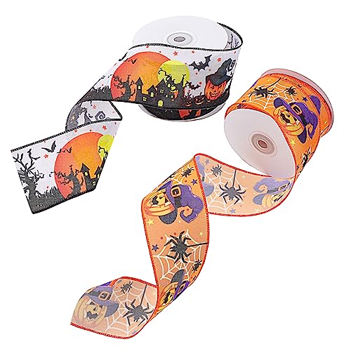 JEWEDECO 2 Rollen Halloween- Diy- Basteln Bandverpackungsdekoration Wickelband Diy-verzierung Halloween Präsentiert Bänder Verschleißfestes Halloween-bastelband Polyester von JEWEDECO