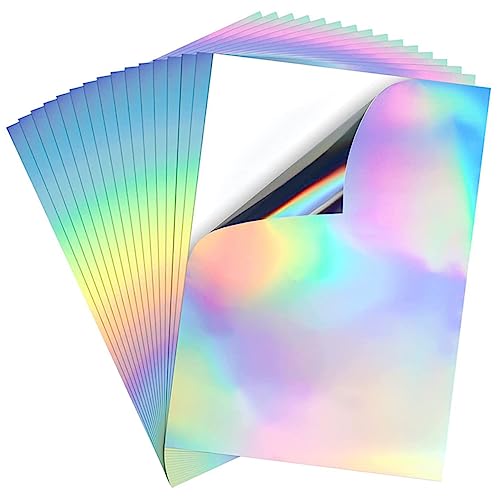 JEWEDECO 20 Blätter one piece aufkleber buch sticker holografischer Vinyl-Aufkleber transparentes holografisches Vinyl farbige Papierabziehbilder Bastelpapier zum Selbermachen von JEWEDECO