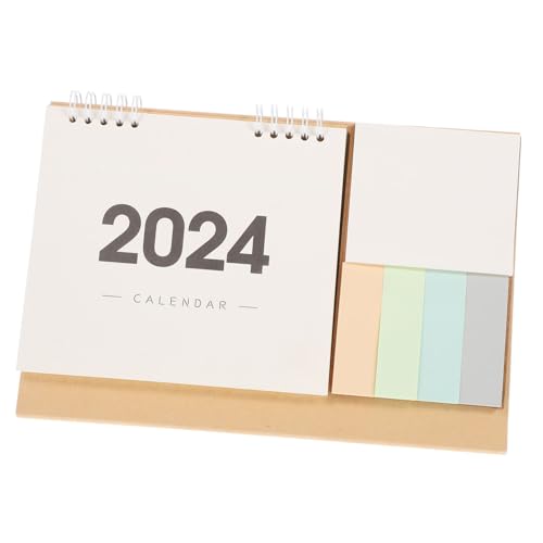 JEWEDECO 2024 Desktop-Staffelei-Kalender Kalenderschreibtisch hängender Wandkalender tischkalender kalender schreibtisch Desktop-Kalender Klappkalender für den Schreibtisch Papier Khaki von JEWEDECO