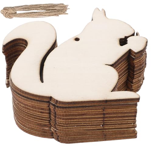 JEWEDECO 20St Anhänger aus Eichhörnchen-Holzsplittern Garten-Eichhörnchen-Ornament Eichhörnchen Spielzeug Eichhörnchen Handwerk leere Holzscheiben Holzformen zum Basteln Hanfseil Beige von JEWEDECO