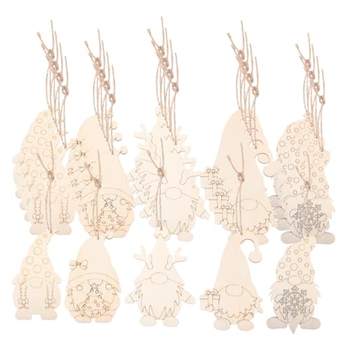 JEWEDECO 25 Sets Holzspäne Zum Bemalen Von Weihnachtsbaumschmuck Weihnachtsbaum Hängedekoration Feiertags Hängezwerge Weihnachten Unvollendeter Ausschnitt Weihnachtsanhänger von JEWEDECO