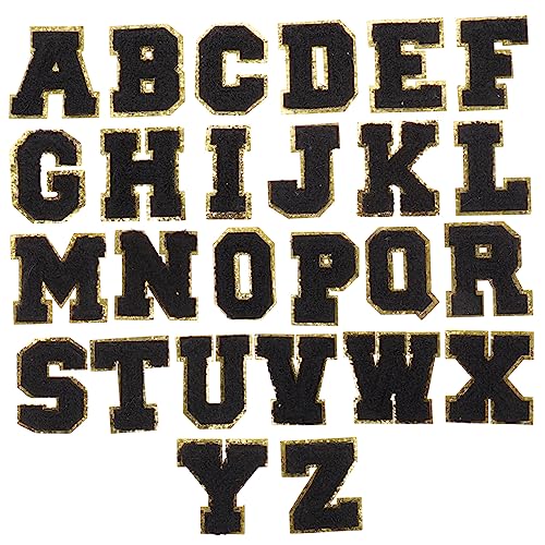 JEWEDECO 26st Stoffaufkleber Mit Englischem Alphabet Kleidungsstück Patches Dekor Multifunktionale Rückenpatches Dekorative Nähflicken Buchstabenapplikationen Aufnähen Black Polyester von JEWEDECO