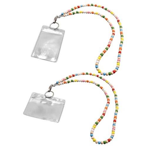 JEWEDECO 2St Ausweisschilder, die an Seilen hängen Ausweishalter aus Perlenseil Ausweishalter mit Perlen Holzperlen Lanyard Farbenfroher Lanyard ID-Inhaber tragbare hängende Seile von JEWEDECO