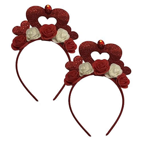 JEWEDECO 2St valentinstag stirnband Cartoon-Haar Glitzer-Herz-Stirnband Halloween-Dekorationen fasching haarreif haarreifen mit herzen Party-Haarreifen Feier-Stirnband Latte-Kunst rot von JEWEDECO