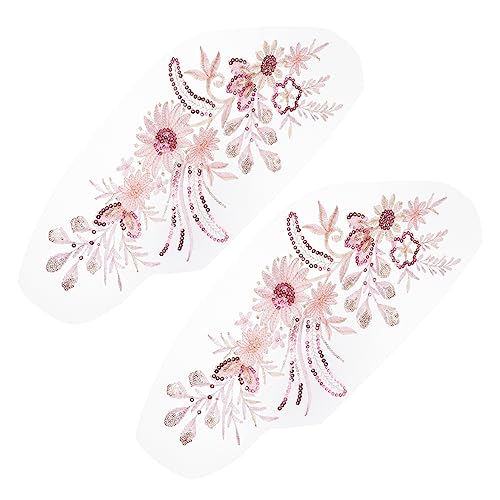 JEWEDECO 2st Gestickter Stoffaufnäher Nähen Von Applikationen Für Kleidung Blumenaufkleber Für Kinder Blumenbeete Stoffflicken Gestickte Blumenapplikation Blumendekor Pailletten Rosa von JEWEDECO