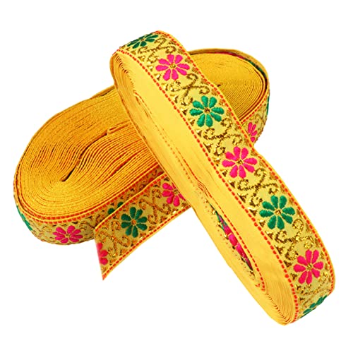 JEWEDECO 2st Jacquard-gurtband Aus Spitze Stickerei Spitze Ethnisches Böhmisches Dekor Stickbandbesatz Stoffband Spitze Zum Verpacken Von Geschenken Stickerei Trimmen Polyester Yellow von JEWEDECO