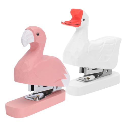 JEWEDECO 2st Tierhefter Mini-tischhefter Cartoon-hefter Mini-gänseskulptur Lustiger Hefter Bürohefter Hefter in Tierform Zubehör Flamingo-hefter Tierstatue Schnitzen Bürogeschenke Hölzern von JEWEDECO