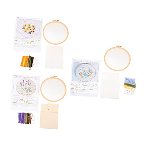 JEWEDECO 3 Sätze Kreuzstich für Anfänger Stickgarn-Kit Stickmaterial-Set nähen kreuz kit embroidery thread embroidery needle Kreuzstichmaterial Stickerei-Kit mit Blumenmuster Polyester von JEWEDECO