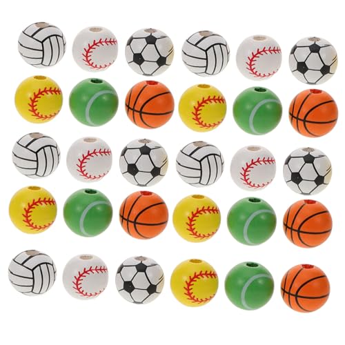 JEWEDECO 30St Fußball-Holzperlen DIY-Perlen Holzperlenkette Holzperlenkunst Kugel Perlen Sport-Bastelperlen Perlen für Sportbälle charms anhänger Perlenketten-Kit Abstandskugelperlen von JEWEDECO