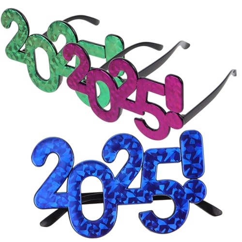 JEWEDECO 3St 2025 Brille Neue Jahr Party Dekoration Lustige Foto Requisiten Grad Partybrille glitzerbrille für das neue jahr Kostümzubehör für das neue Jahr Leistungsrequisiten Plastik von JEWEDECO