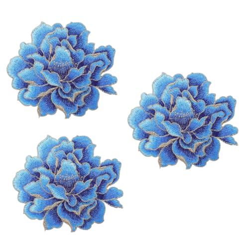 JEWEDECO 3St Pfingstrosen-Stickpatch Flecken in Blütenform selbstklebende Stoffpflaster annähen repair patch reparaturflicken aufkleber gestickte Applikation Patches nähen Polyester Blue von JEWEDECO