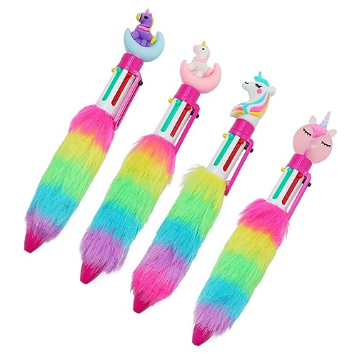 JEWEDECO 4 Stück Einhorn Kugelschreiber neuartiger Tierstift Cartoon-Stifte Einhorn Stift Stifte für süße Stifte schreibwaren Bunte Stifte flauschiger Stift Stifte in Einhornform Plastik von JEWEDECO