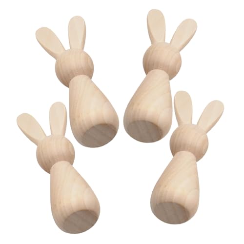 JEWEDECO 4 Stück Hase Aus Holz Steckpuppen Unvollendet Diy-graffiti-stöpselpuppen Unbemalte Blankofigur Mini Unvollendete Figur Diy-graffiti-puppen Unvollendete Peg-puppen Diy Liefert von JEWEDECO