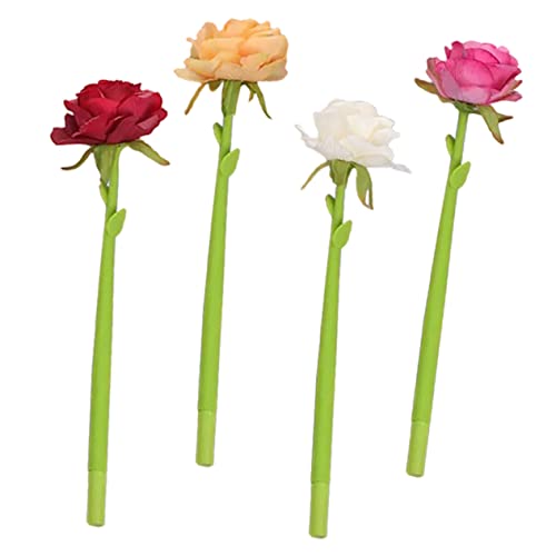 JEWEDECO 4 Stück Rosen Kugelschreiber Lustige Schreibstifte Plüsch Signierstift Rosenform Schreibstifte Mädchen Kugelschreiber Büro Rosenstift Künstliche Rose Kunstblumen Stift von JEWEDECO