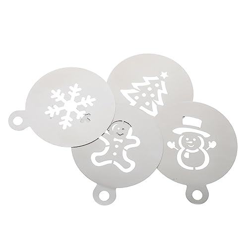 JEWEDECO 4 Stück Weihnachtsglasursieb Kuchen Topper Wiederverwendbare Weihnachtsschablonen kaffeeschablone weihnachten schablonen dekoration kaffeetisch Backschablonen Latte-Vorlagen Silver von JEWEDECO