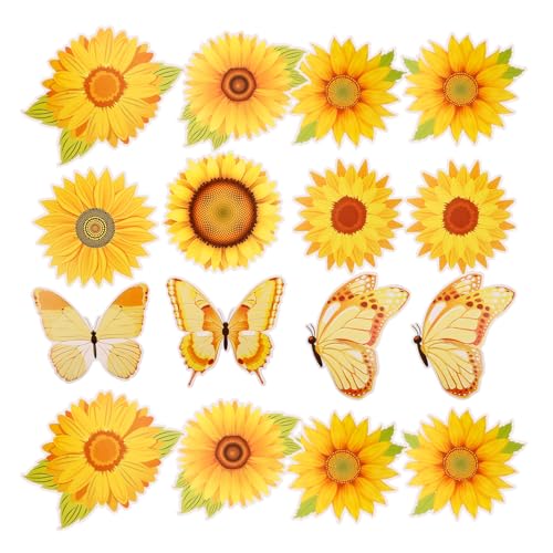 JEWEDECO 45st Sonnenblumen-decoupage Sonnenblumendekor Für Die Küche Gänseblümchen Ausgeschnitten Sommerliche Wanddekoration Sonnenblumen-auto- Ausschnitte Blüht Sterben Papier Yellow von JEWEDECO