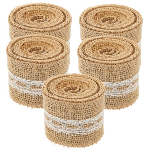 JEWEDECO 5 Rollen Einfarbige Leinenstreifen ribbon bandfeile dekoration weihnachten geschenkverpackungen famaliguy rustikale Bänder Blumenband praktisches Geschenkband dekoratives Band Jute von JEWEDECO