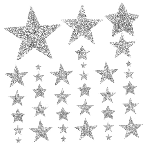 JEWEDECO 50 Stück Stoffaufkleber mit fünfzackigen Sternen exquisite Strass-Patches Stoff-Strass-Patches Schuhverzierung Kleidung DIY Patches Stoffaufnäher Sternenflecken Strasssteine Silver von JEWEDECO