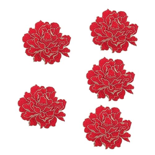 JEWEDECO 5St Pfingstrosen-Stickpatch Flecken in Blütenform bestickte Jeans Flicken aufnähen Kleidung repair patch reparaturflicken aufkleber Kleiderflicken Kleiderapplikation Polyester rot von JEWEDECO