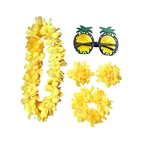 JEWEDECO 5st Hawaii-kopfschmuck Hawaiianische Partygeschenke Hawaiianische Blumenkette Hawaiianische Halskette Ananas-brille Lustige Brille Hawaii-girlande Ananas Brille Yellow von JEWEDECO