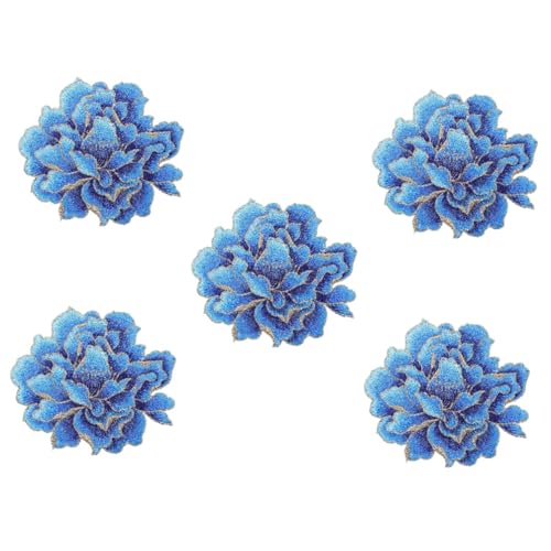 JEWEDECO 5st Pfingstrosen-stickpatch Reparaturaufkleber Für Kleidung Flecken Stoffaufkleber Für Bekleidung Kostümaufkleber Pfingstrosen-stickerei-patch Blumen-diy-patch Polyester Blue von JEWEDECO