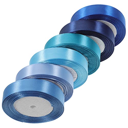 JEWEDECO 6 Rollen 25cm Band seidenband ribbon Hochzeitsband Satinband geschenksband Spender sortiert verrechnet doppelt Notizen für Geschenkband schönes Paketband DIY liefert Polyester Blue von JEWEDECO